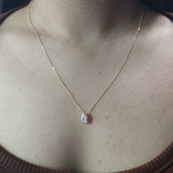 14K Gold 1 Ct Lab Grown Diamond Teardrop Diamond Solitaire Pendant Necklace - Picture 8 of 8